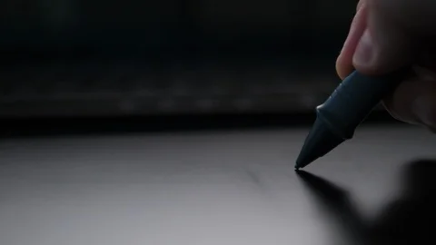 Creative Designer drawing with Pen on digital graphic Tablet. POV Close up Macro Stock Footage 118621035