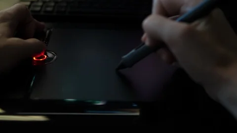 Creative Designer erasing with Pen on digital graphic Tablet. POV Close up Hands Stock Footage 118424612