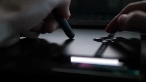 Creative Designer erasing with Pen on digital graphic Tablet. POV Close up Hands Stock Footage 118472113