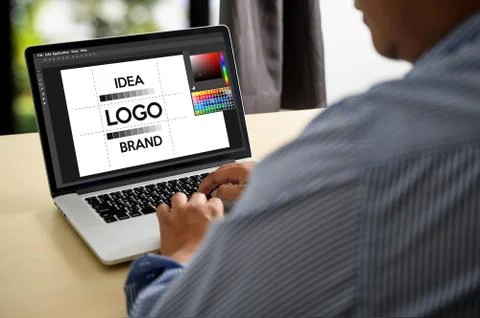 Creative Designer Graphic at work. , Illustrator Graphic designer working dig Stock Photos