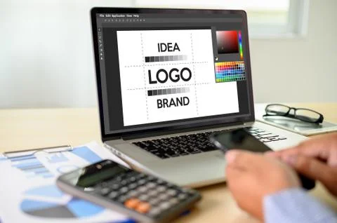 Creative Designer Graphic at work. , Illustrator Graphic designer working dig Stock Photos