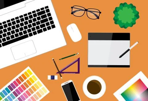 Creative designer workspace vector background 스톡 일러스트