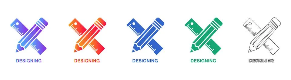 Creative Designing Pencil and Ruler Icon Set Ilustración de archivo