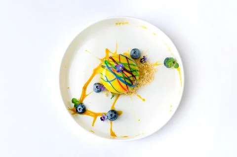 Creative dessert with berries from the chef Stock Photos