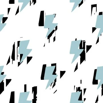Creative destroyed thunder backdrop seamless pattern on white background. Bla Stock Illustration