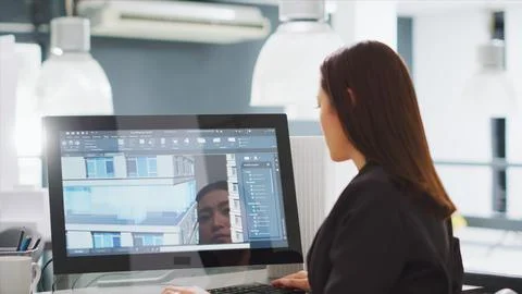 Creative developer designing building models on 3d software 스톡 사진