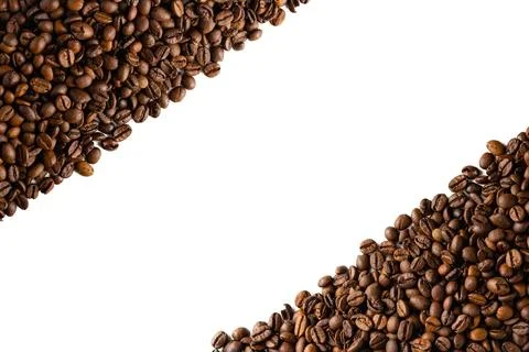 Creative Diagonal Frame of Coffee Beans with White Copy Space Stock Photos
