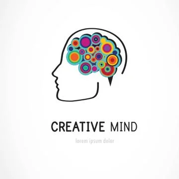 Creative, digital abstract colorful icon of human brain, mind, symbol Stock Illustration