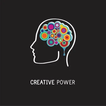 Creative, digital abstract colorful icon of human brain, mind, symbol Stock Illustration