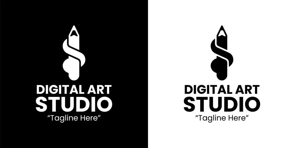 Creative Digital Art Studio Logo in Black and White Stock Illustration