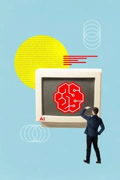Creative digital artwork. Businessman studying AI neural network model on Foto stock
