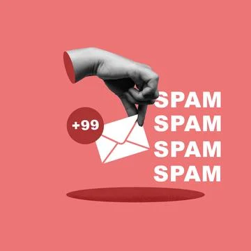 A creative digital collage art showing a hand picking up an envelope icon w.. Stock Photos
