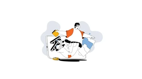 Creative Digital Designer Character Building a Website Interface. 스톡 동영상 318345581