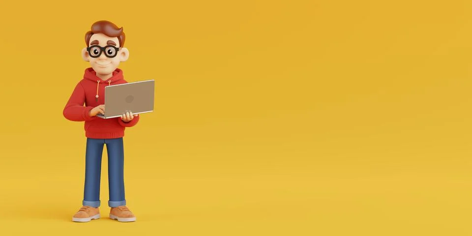 Creative Digital Education Concept. Friendly Cartoon Student Character With.. Stock Illustration