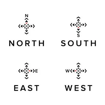 Creative direction logos set. North, south, east, west symbols. Black template Stock Illustration