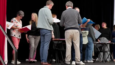 Creative discussions, script notes, show rehearsal, stage facilities Stock Footage 312101112