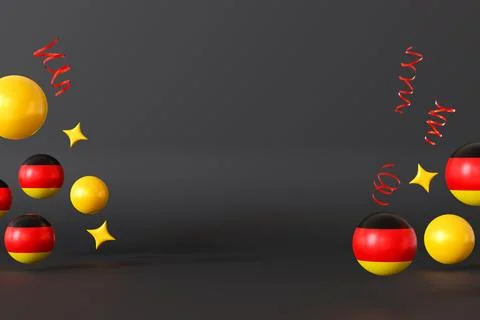 Creative display featuring spheres and elements in the colors of German flag - Stock Illustration