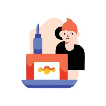 (Creative DIY Crafting Moment. A flat design graphic shows a joyful person .. Stock Illustration