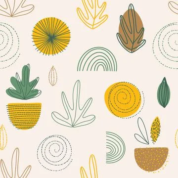 Creative doodle art header background with different shapes, textures, plants Stock Illustration