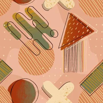 Creative doodle art seamless pattern with different shapes and textures. Hand Stock Illustration