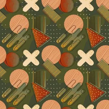 Creative doodle art seamless pattern with different shapes and textures. Hand Stock Illustration