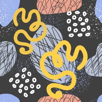 Creative doodle art seamless pattern with different shapes and textures. Trend Illustrazione stock