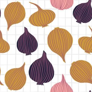 Creative doodle onion bulb vegetable wallpaper. Onion in scandinavian style s Stock Illustration
