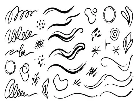 Creative doodle shapes and wavy lines line art vector illustration bundle Illustrazione stock