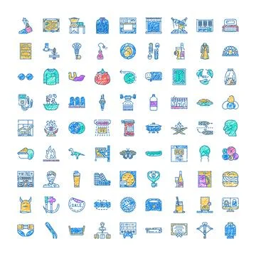 Creative doodle style icons representing diverse concepts Stock Illustration