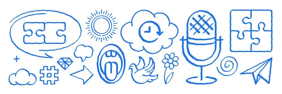 Creative Doodle Vector Illustration Set Of Communication And Media Icons Illustrazione stock