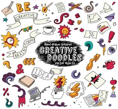 Creative doodles idea brainstorm isolate objects set Stock Illustration