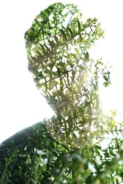 Creative double exposure portrait on a white background Foto stock