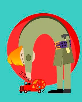 Creative drawing of a fireman Stock Illustration