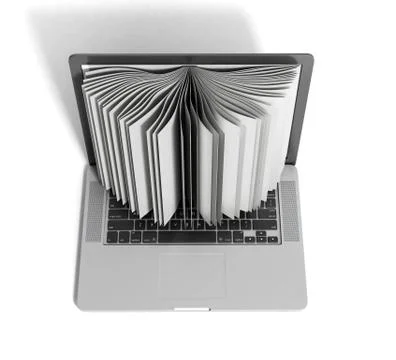 Creative E-learning Concept Book and Laptop 3d render on white Stock Illustration