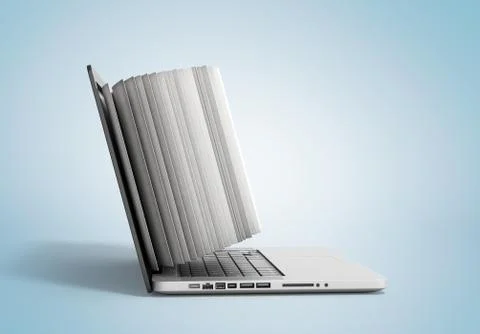 Creative E-learning Concept Book and Laptop 3d render 스톡 일러스트