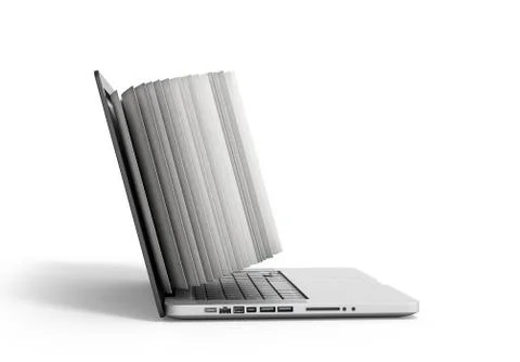 Creative E-learning Concept Book and Laptop 3d render on white Stock Illustration