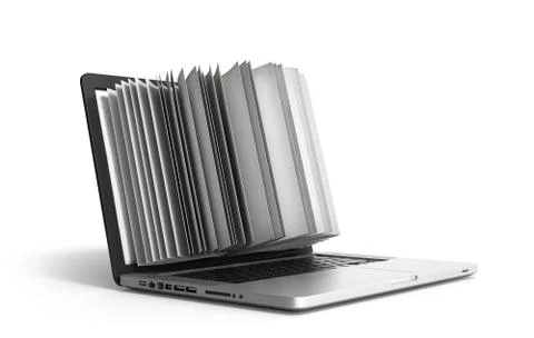 Creative E-learning Concept Book and Laptop 3d render on white Stock Illustration