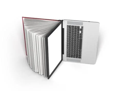 Creative E-learning Concept Book and Laptop 3d render on white Illustrazione stock