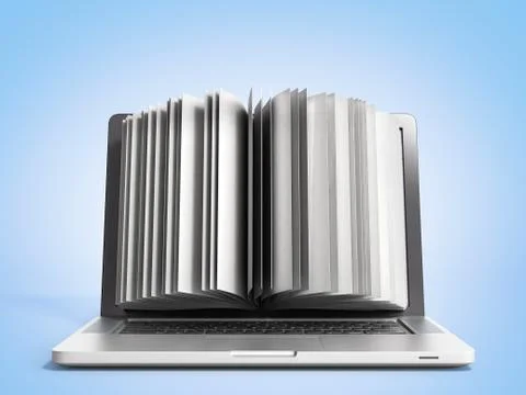 Creative E-learning Concept Book and Laptop 3d render Stock Illustration