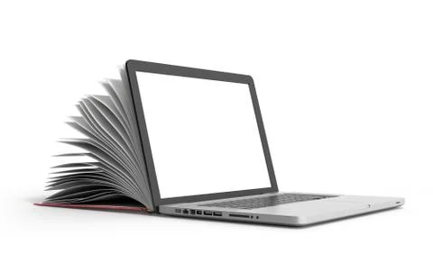 Creative E-learning Concept Book and Laptop 3d render on white Stock Illustration