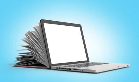 Creative E-learning Concept Book and Laptop 3d render Stock Illustration