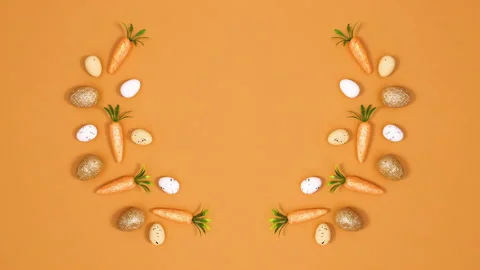 Creative Easter composition made of eggs and carrots with copy space.Stop motion Stock-Footage 150830032