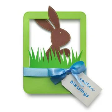 Creative easter concept photo of a rabbit in a frame made of paper on white back Stock Photos