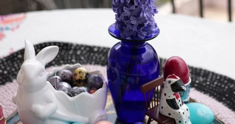 Creative Easter eggs centerpiece with bright colors and unique designs for Stock Footage 306066184