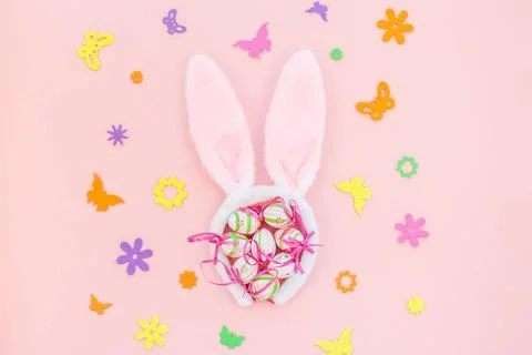 Creative Easter flat lay composition Creative Top view flat lay holiday co... Foto stock