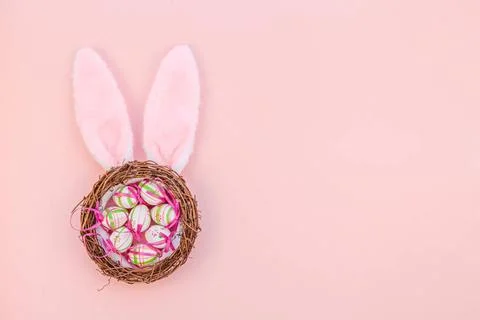 Creative Easter flat lay composition Creative Top view flat lay holiday co... 스톡 사진