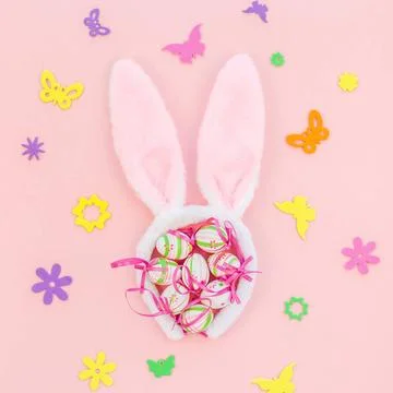 Creative Easter flat lay composition Creative Top view flat lay holiday co... 스톡 사진