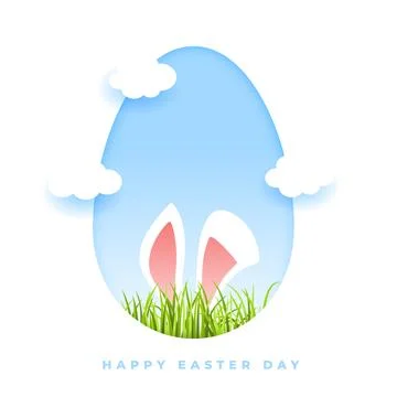 Creative easter holiday background with bunny ears and clouds Stock Illustration
