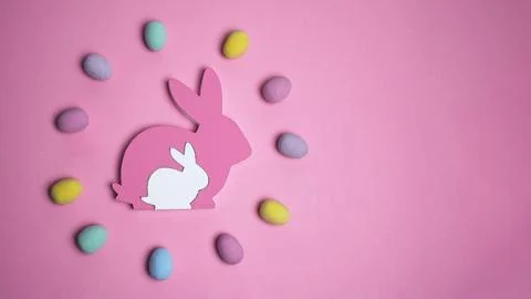 Creative easter layout made of colorful eggs as circle wreath Stock Photos