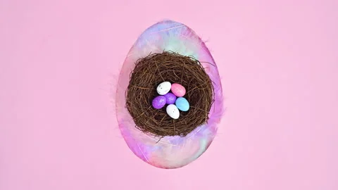 Creative Easter stop motion animation  with nest with colorful eggs Stock Footage 171360143